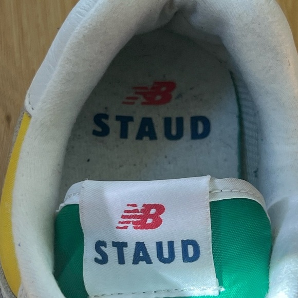 Men’s New BalancexStaud 574 Rain Cloud Team Red Sneaker - Picture 12 of 16